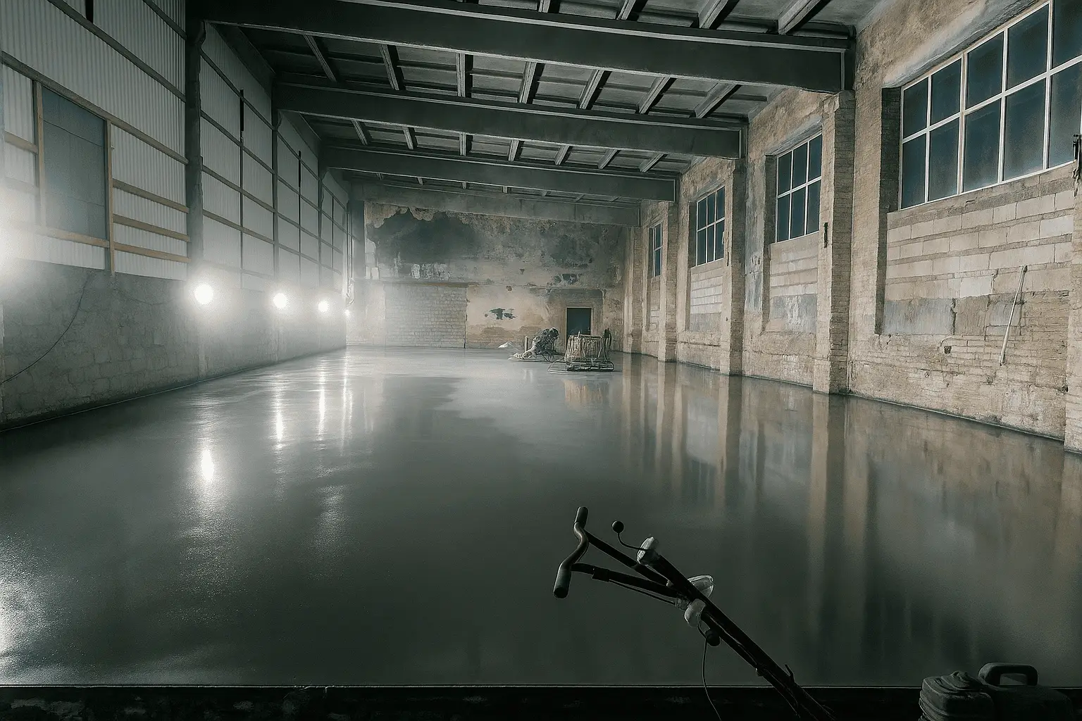 бетонный полиуретановый пол в ангаре